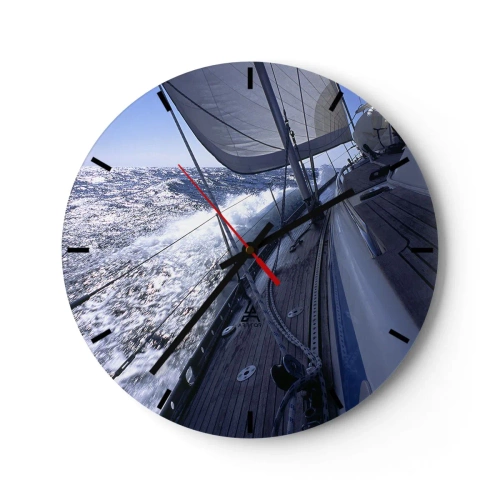 Väggklocka - Klocka på glas - En yacht på öppet hav bland vågorna - 30x30cm - Jag vet hur det är att vara en fågel - Modern väggdekoration för vardagsrum, kök och sovrum ARTTOR