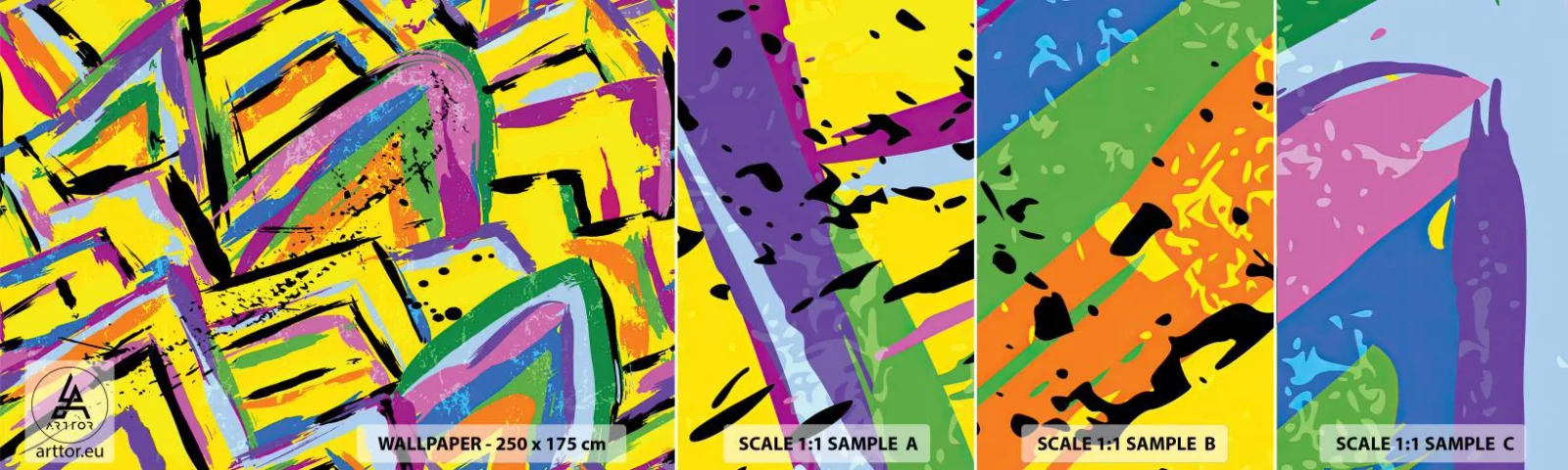 Provbit av självhäftande fototapet Deluxe Sticker - Skriker av glädje - Abstraktion, Bit, Målning - 100x30 cm