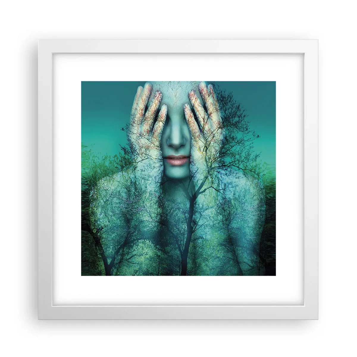 Affisch i vit ram - Doppad i blått - 30x30 cm