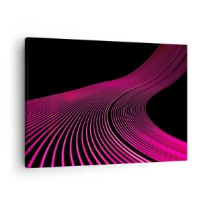 Canvastavla - Bild på duk - Futuristiska linjer i nyanser av rosa på svart bakgrund - 70x50cm - Ljusets allé - Modern väggdekoration för vardagsrum och sovrum ARTTOR