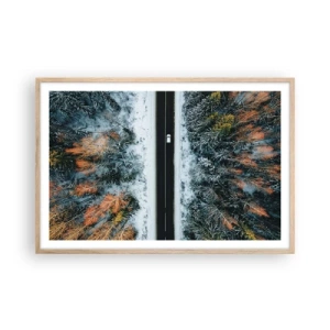 Affisch i ram av ljusek - Genom vinterskogen - 91x61 cm