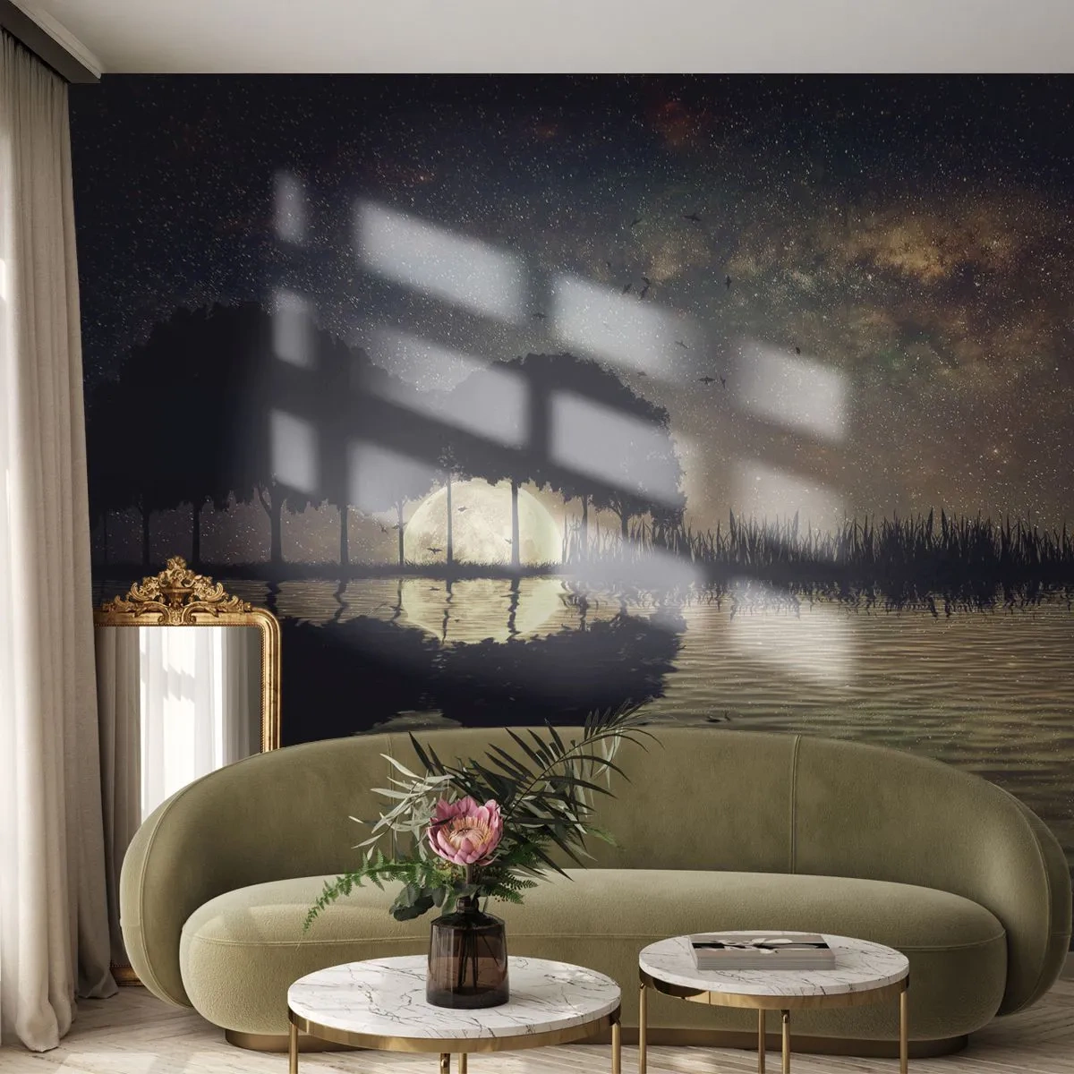 Självhäftande Fototapet Deluxe Sticker - En natt i världens ände - Landskap, Sjö, Måne - 250x175 cm
