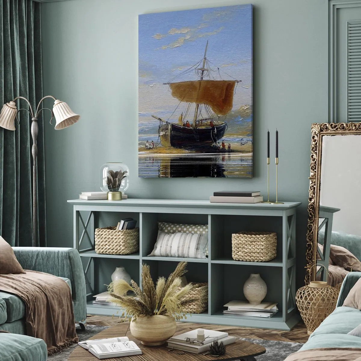 Canvastavla - Bild på duk - Vatten, jord, luft - 45x80 cm