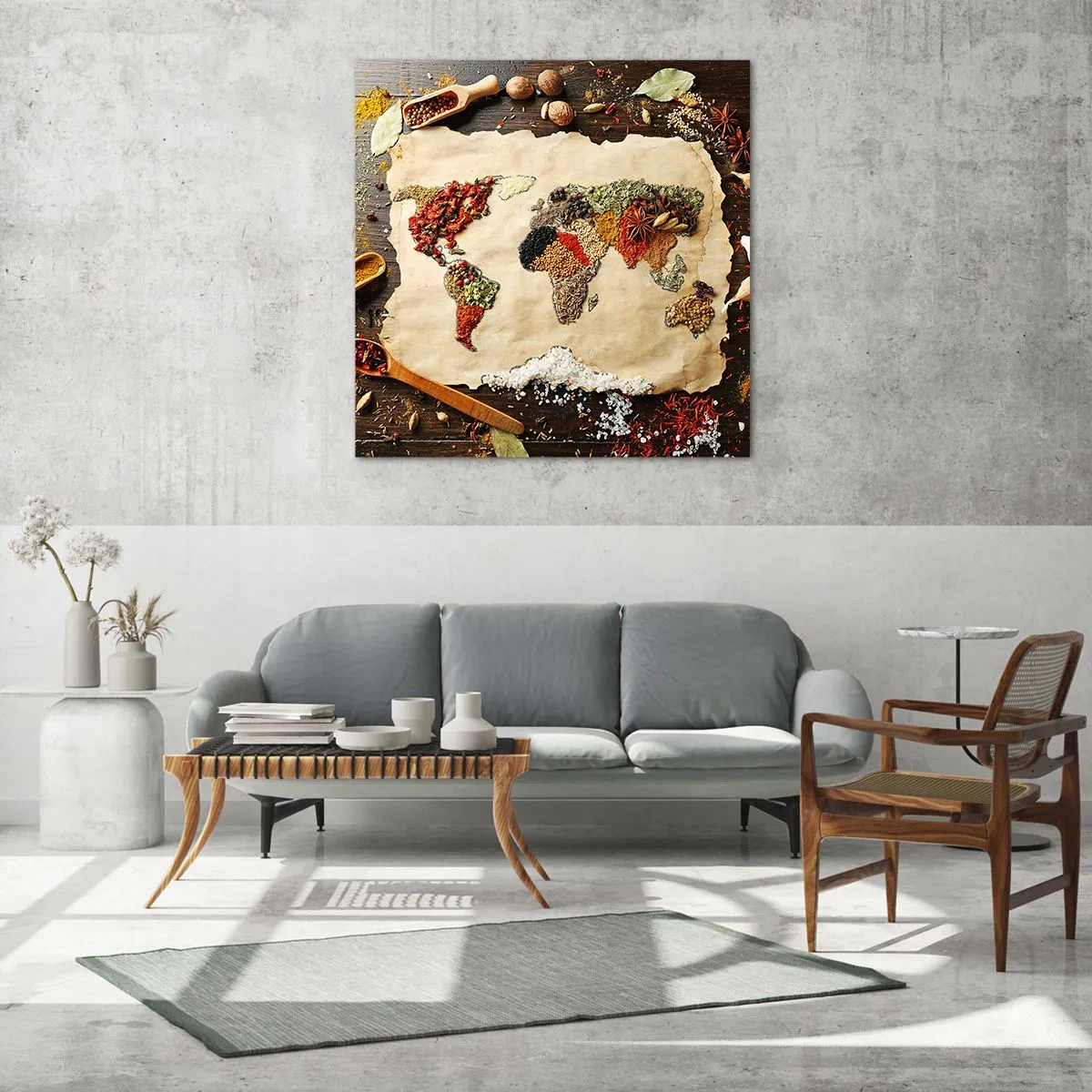 Glastavla - Bild på glas - Världens alla smaker - 70x70 cm
