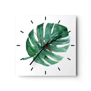 Väggklocka - Klocka på glas - Grönt koncept - 30x30 cm