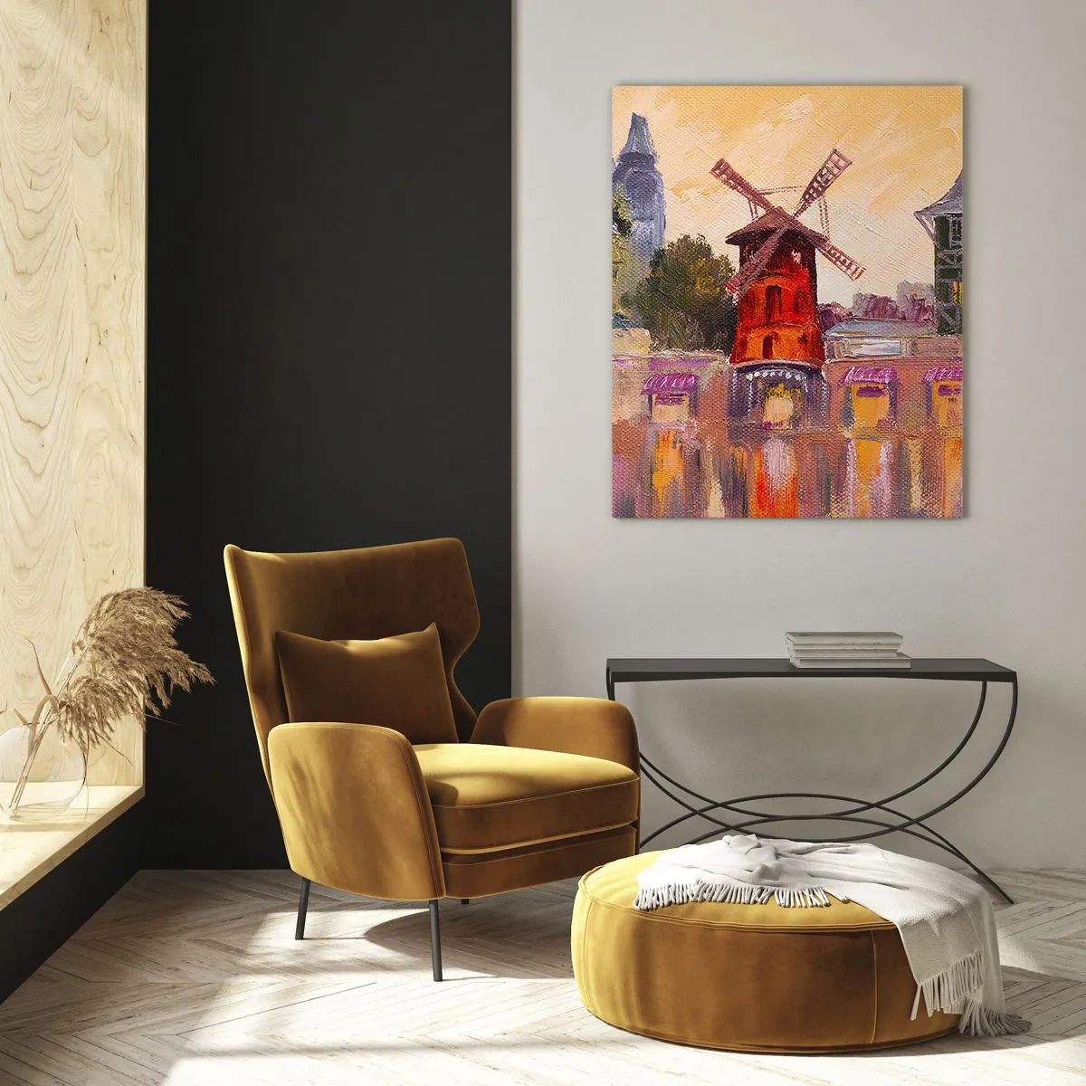 Glastavla - Bild på glas - Ikoner av Paris – Moulin Rouge - 50x70 cm