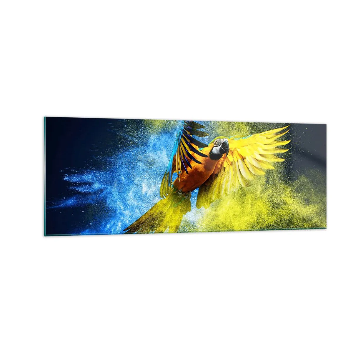 Glastavla - Bild på glas - I blå-gult damm - 140x50 cm