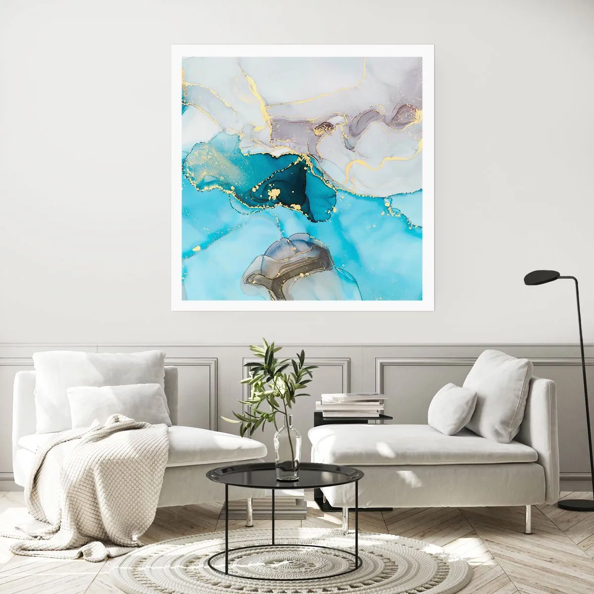 Affisch - Studie över mötet mellan grå och turkos - 50x50 cm
