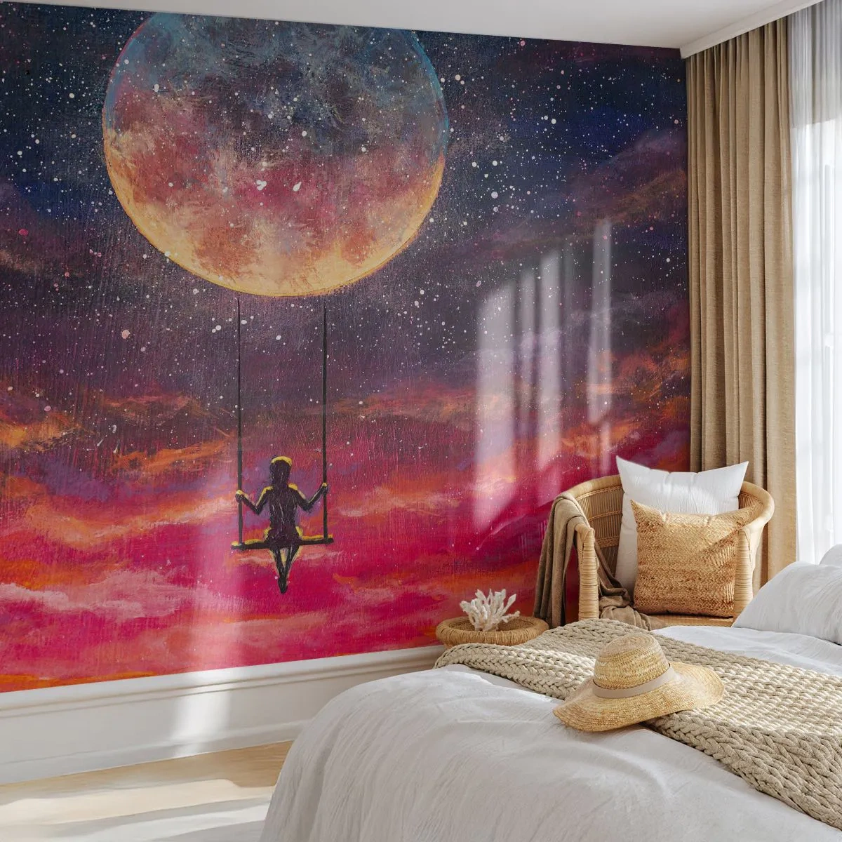 Självhäftande Fototapet Deluxe Sticker - Sväva i molnen - Abstraktion, Fantasi, Måne - 450x315 cm