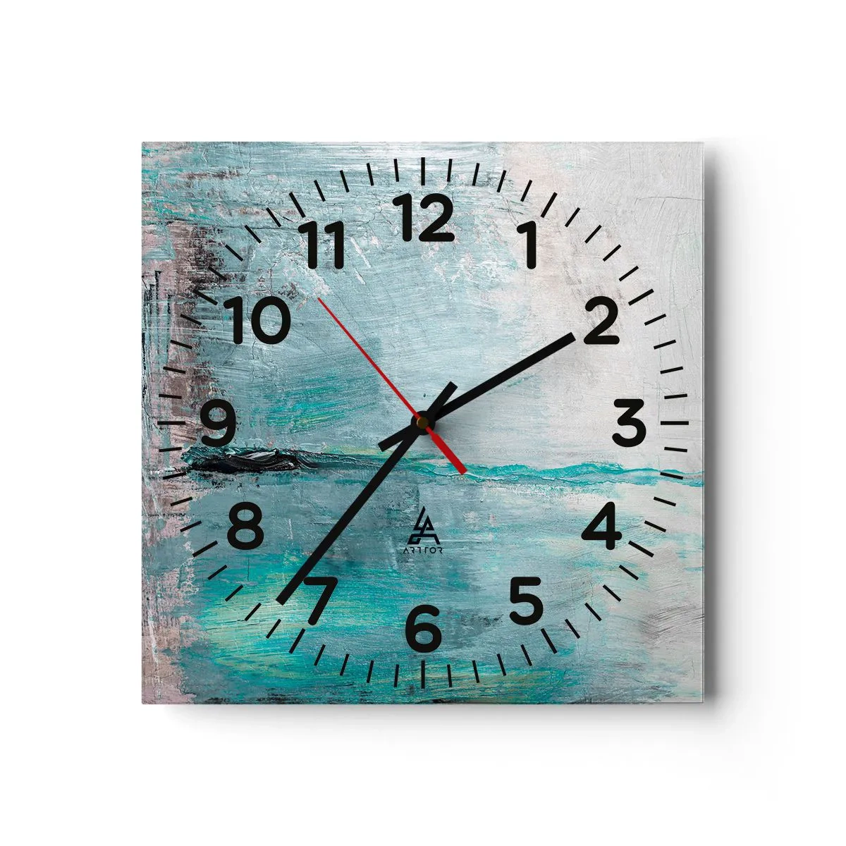 Väggklocka - Klocka på glas - Horisontellt i blått - 30x30 cm