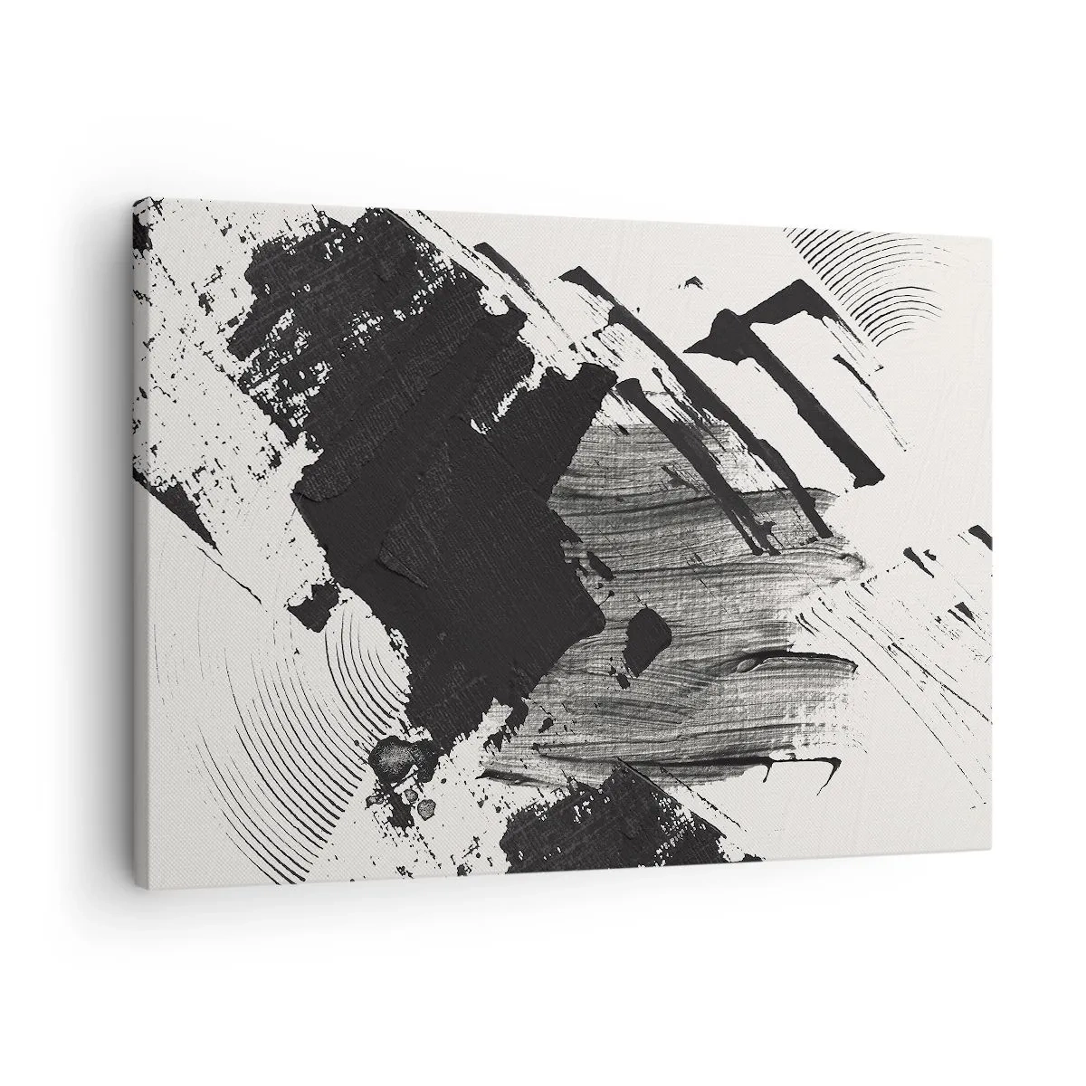 Canvastavla - Bild på duk - Abstrakta svarta penseldrag på vit bakgrund - 70x50cm - Abstraktion - uttrycket av svart - Modern väggdekoration för vardagsrum och sovrum ARTTOR