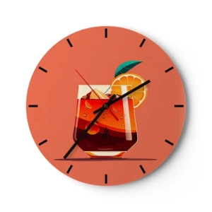 Väggklocka - Klocka på glas - Ett glas sommardryck med en apelsinskiva och is - 30x30cm - Sommarens förfriskning - Modern väggdekoration för vardagsrum, kök och sovrum ARTTOR