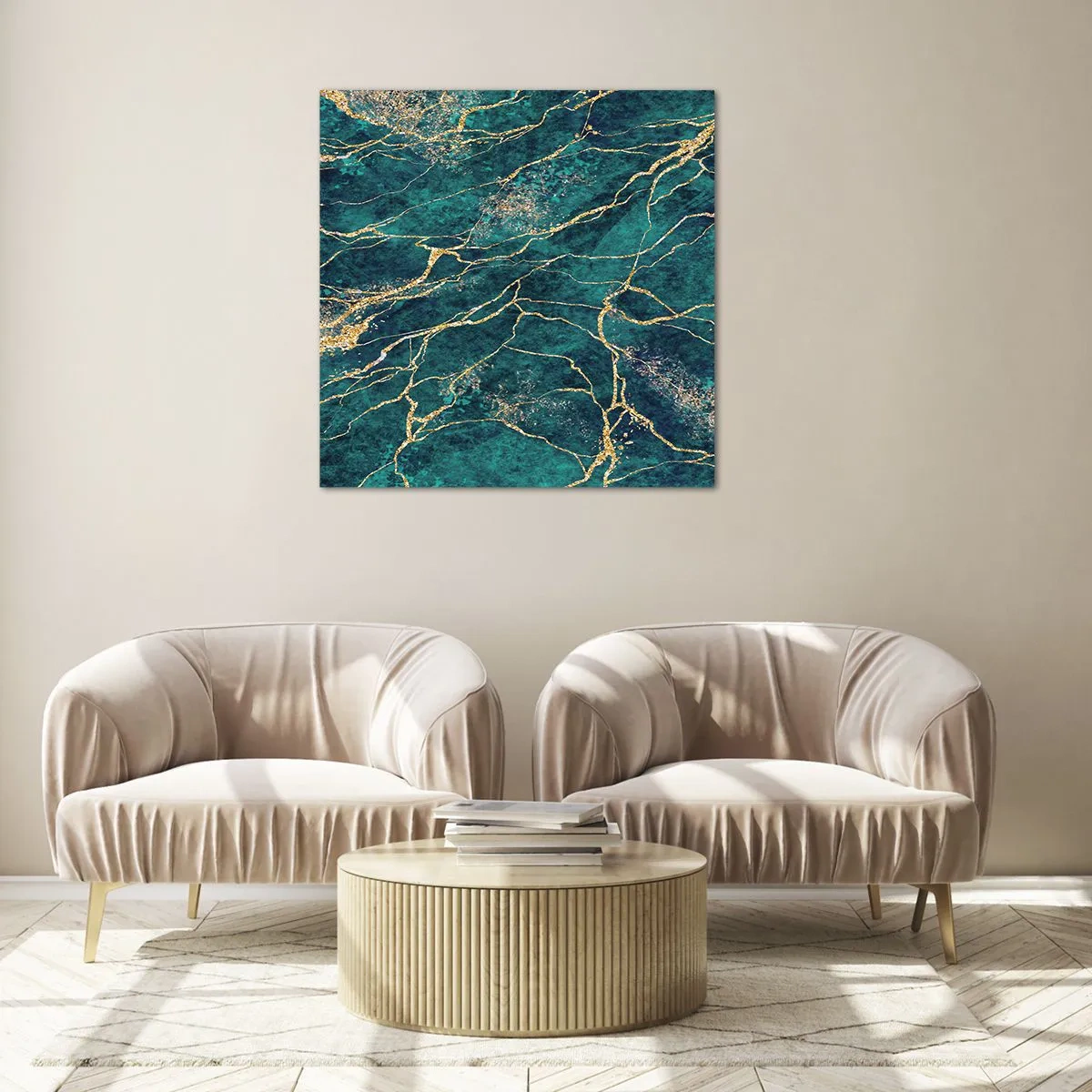 Glastavla - Bild på glas - Guldåder - 70x70 cm