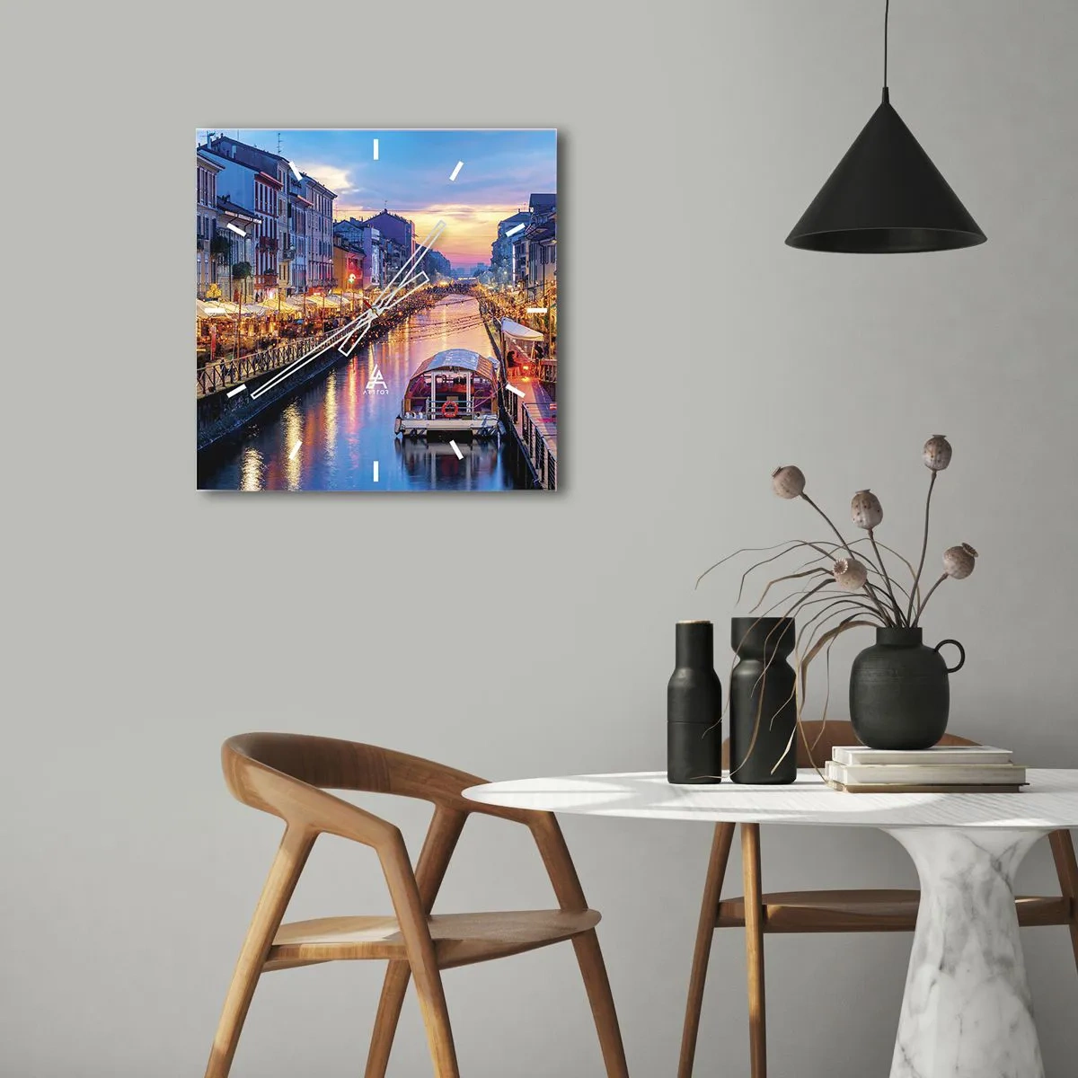 Väggklocka - Klocka på glas - Ljusets och nöjets kväll - 40x40 cm