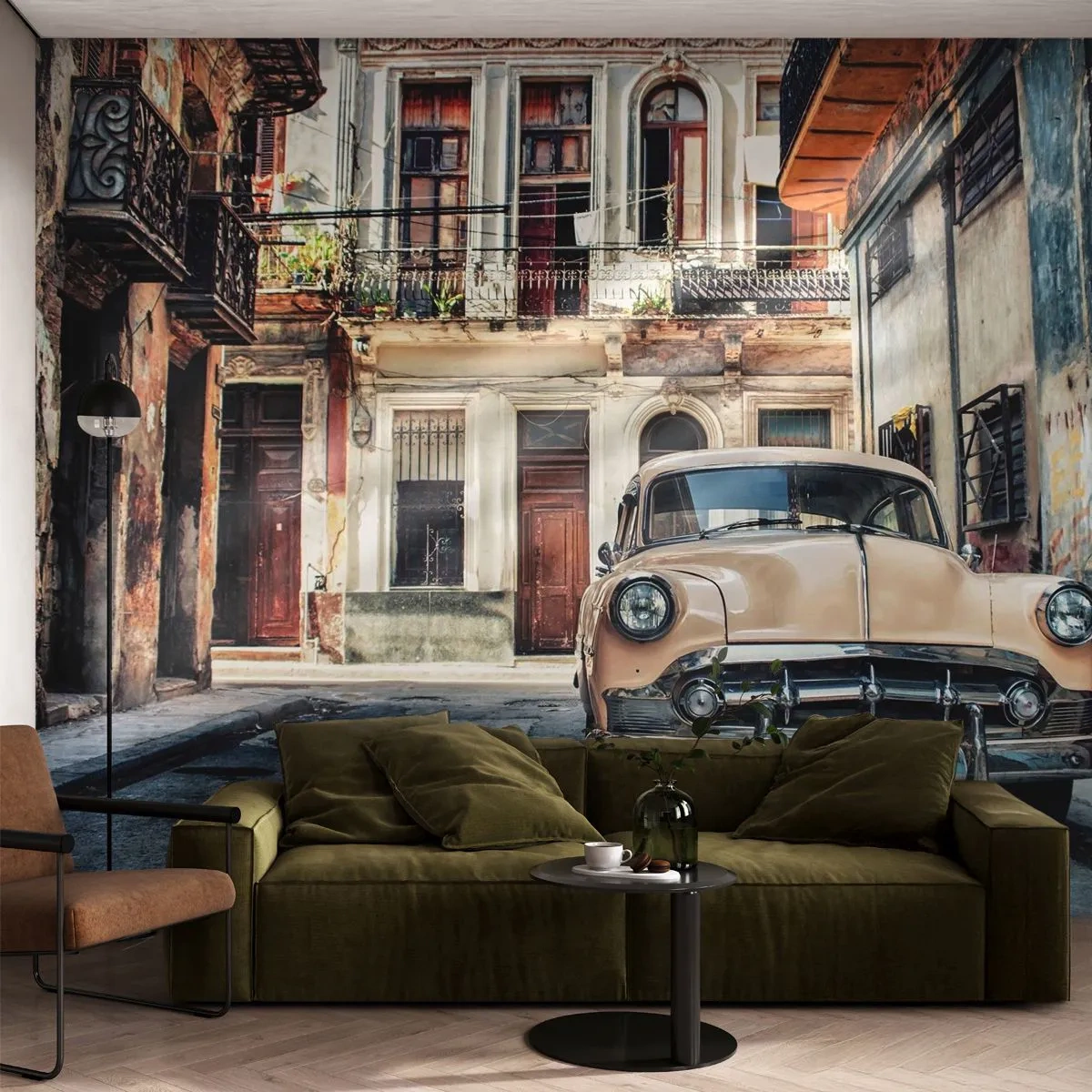 Fototapet Premium Sand - Siesta i Havana - Veteranbil, Arkitektur, Stad - 100x70 cm