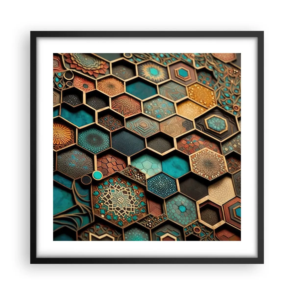 Affisch i svart ram - Arabiska ornament - en variation - 50x50 cm