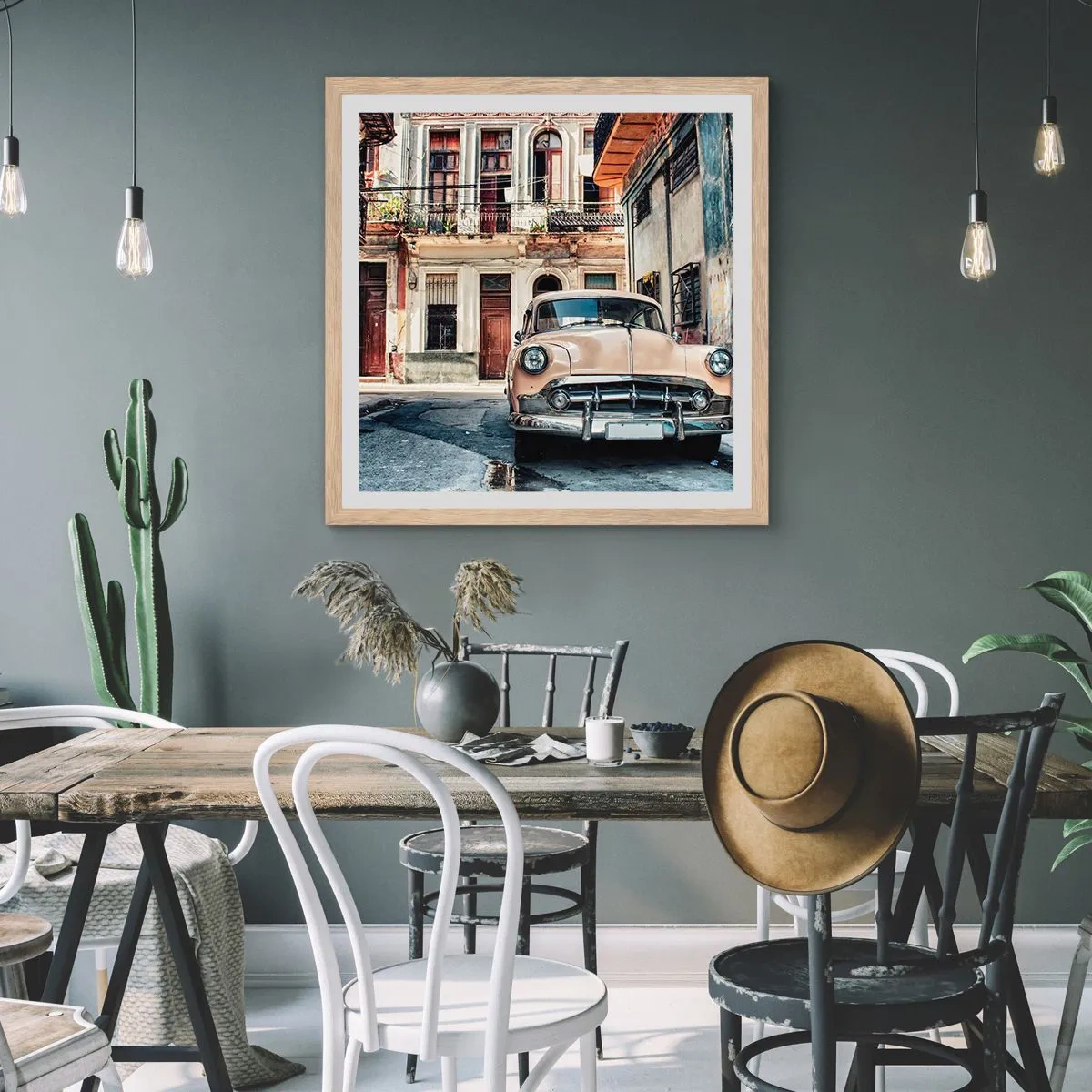 Affisch i ram av ljusek - Siesta i Havana - 50x50 cm