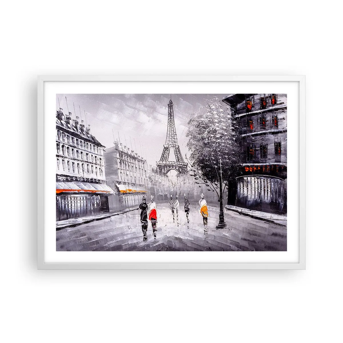 Affisch i vit ram - Promenad i Paris - 70x50 cm