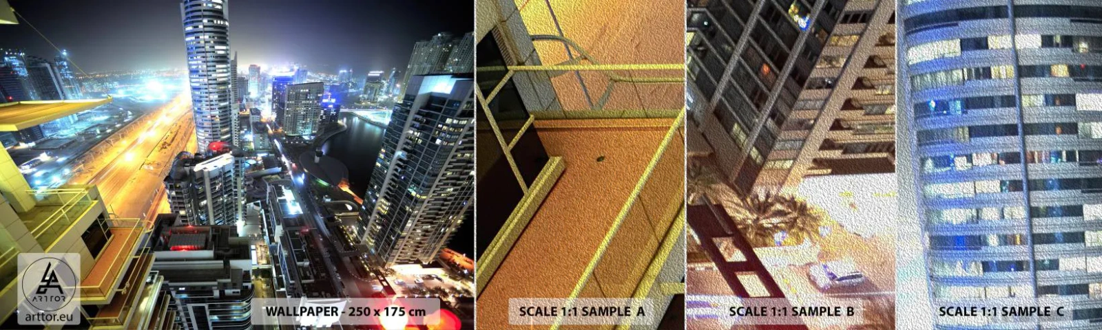 Provbit av fototapet Premium Sand - Underverk på öknen - Stad, Dubai, Arkitektur - 100x30 cm