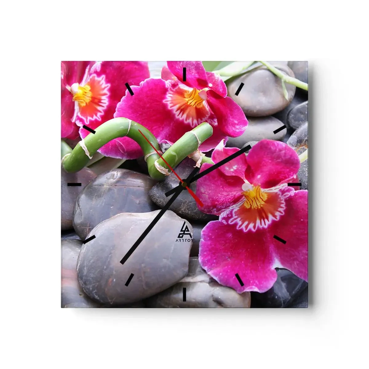 Väggklocka - Klocka på glas - Kyla och glöd - 30x30 cm