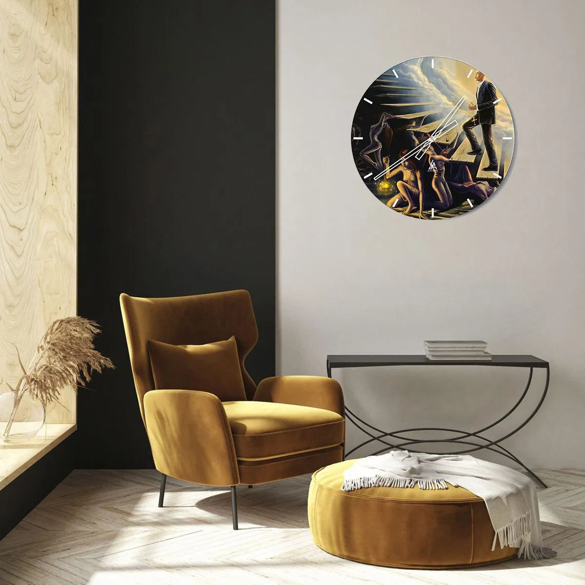 Väggklocka - Klocka på glas - Danteisk vandring mot ljuset  - 40x40 cm