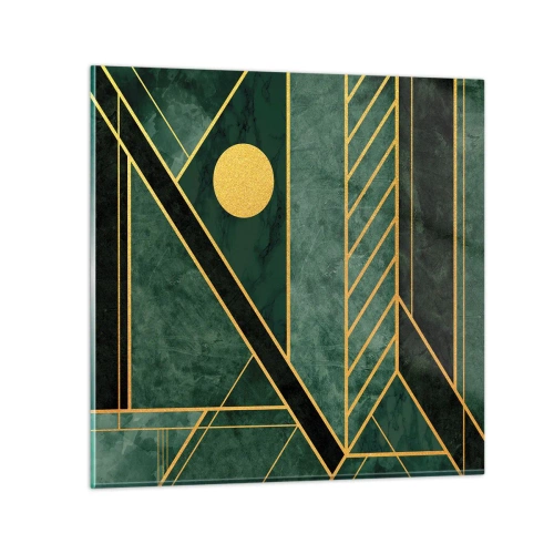 Glastavla - Bild på glas - Dynamik av guld och azurblå - 30x30 cm