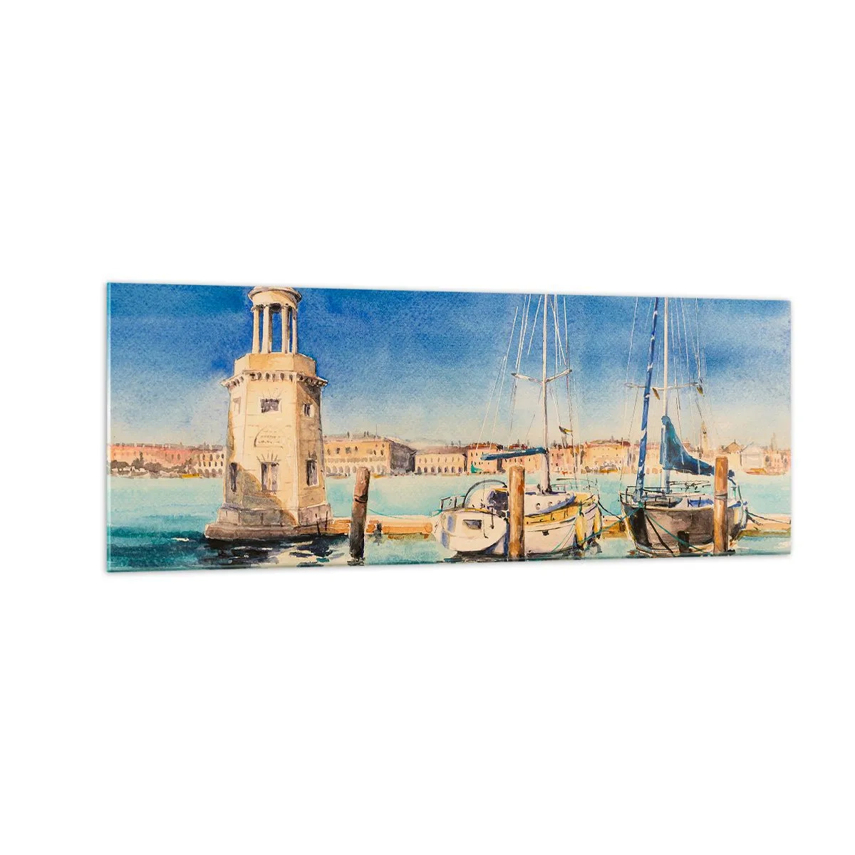 Glastavla - Bild på glas - Solig lagun - 140x50 cm