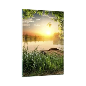 Glastavla - Bild på glas - landskap i en grön ram - 80x120 cm