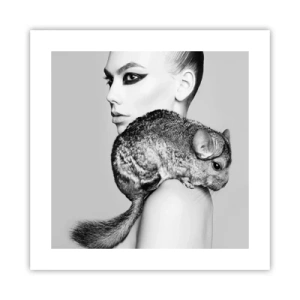 Affisch - Dam med chinchilla - 40x40 cm