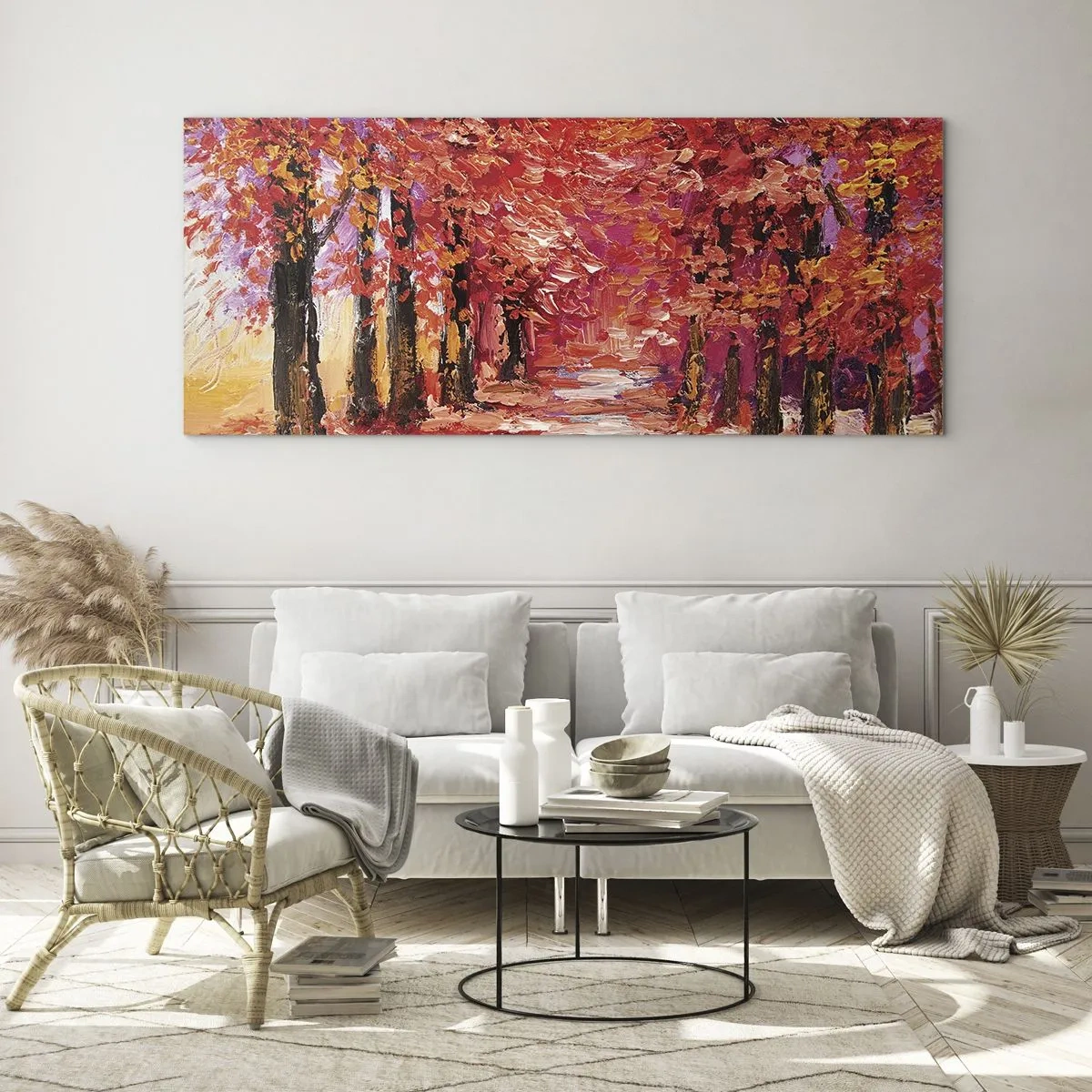 Glastavla - Bild på glas - Höstimpresion - 100x40 cm