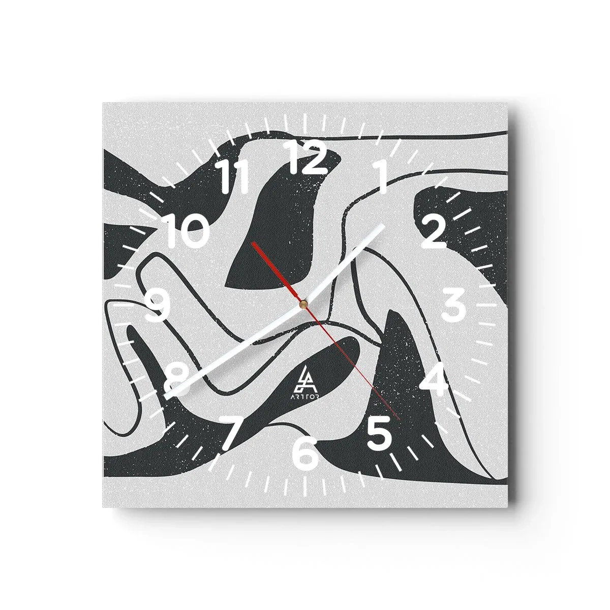 Väggklocka - Klocka på glas - Abstrakt lek i en labyrint - 40x40 cm