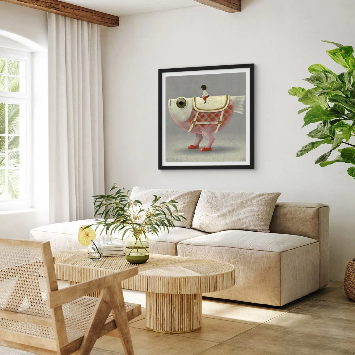 Affisch i svart ram - Fiskryttare - 60x60 cm