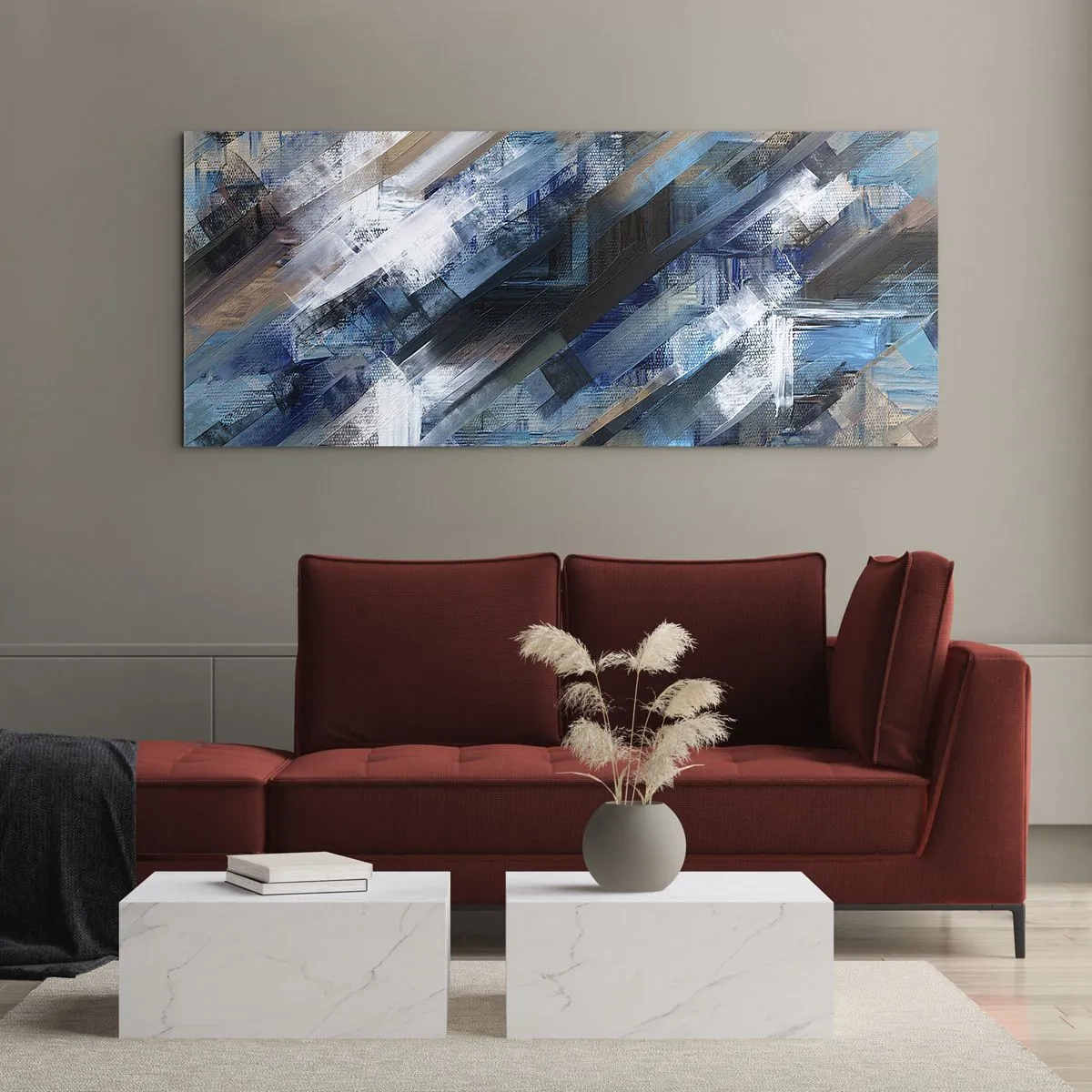 Glastavla - Bild på glas - På en blå sluttning - 100x40 cm