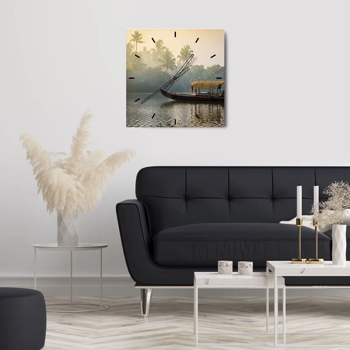 Väggklocka - Klocka på glas - Hus på floden - 30x30 cm