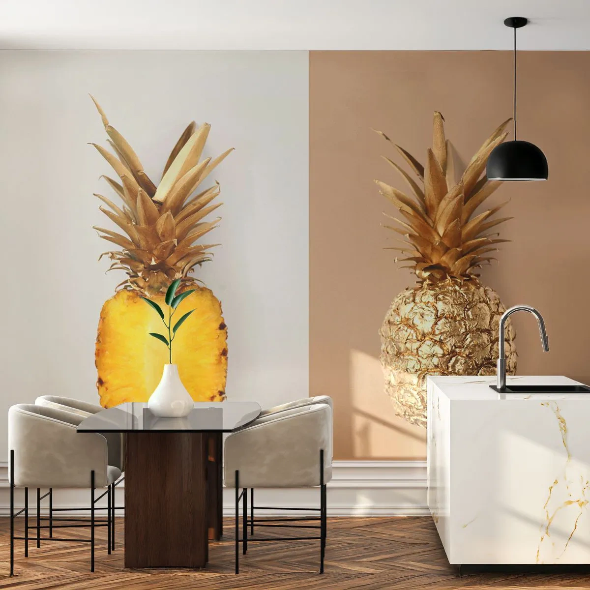 Fototapet Premium Canvas - Ananas för oss - Ananas, Frukt, Efterrätt - 250x175 cm