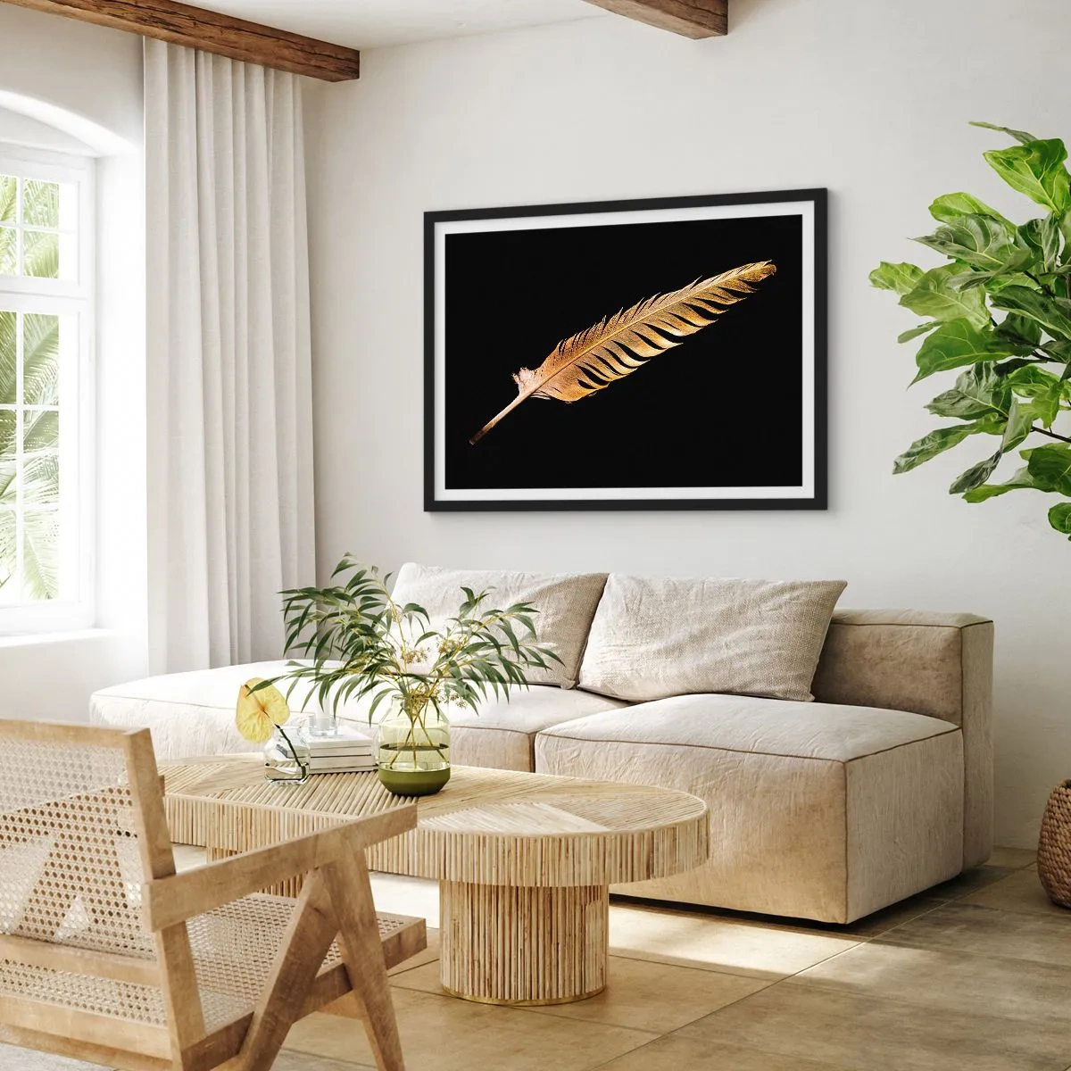 Affisch i svart ram - Fjäder... - 70x50 cm