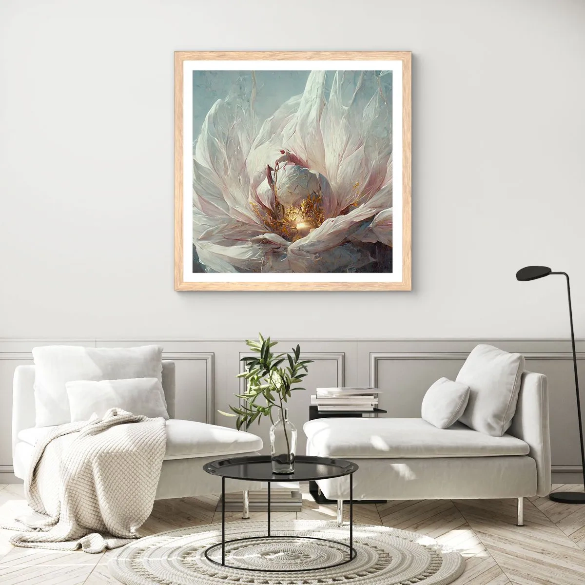 Affisch i ram av ljusek - Blommar en gång på hundra år - 60x60 cm