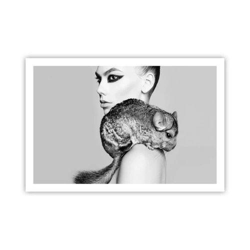 Affisch - Dam med chinchilla - 91x61 cm