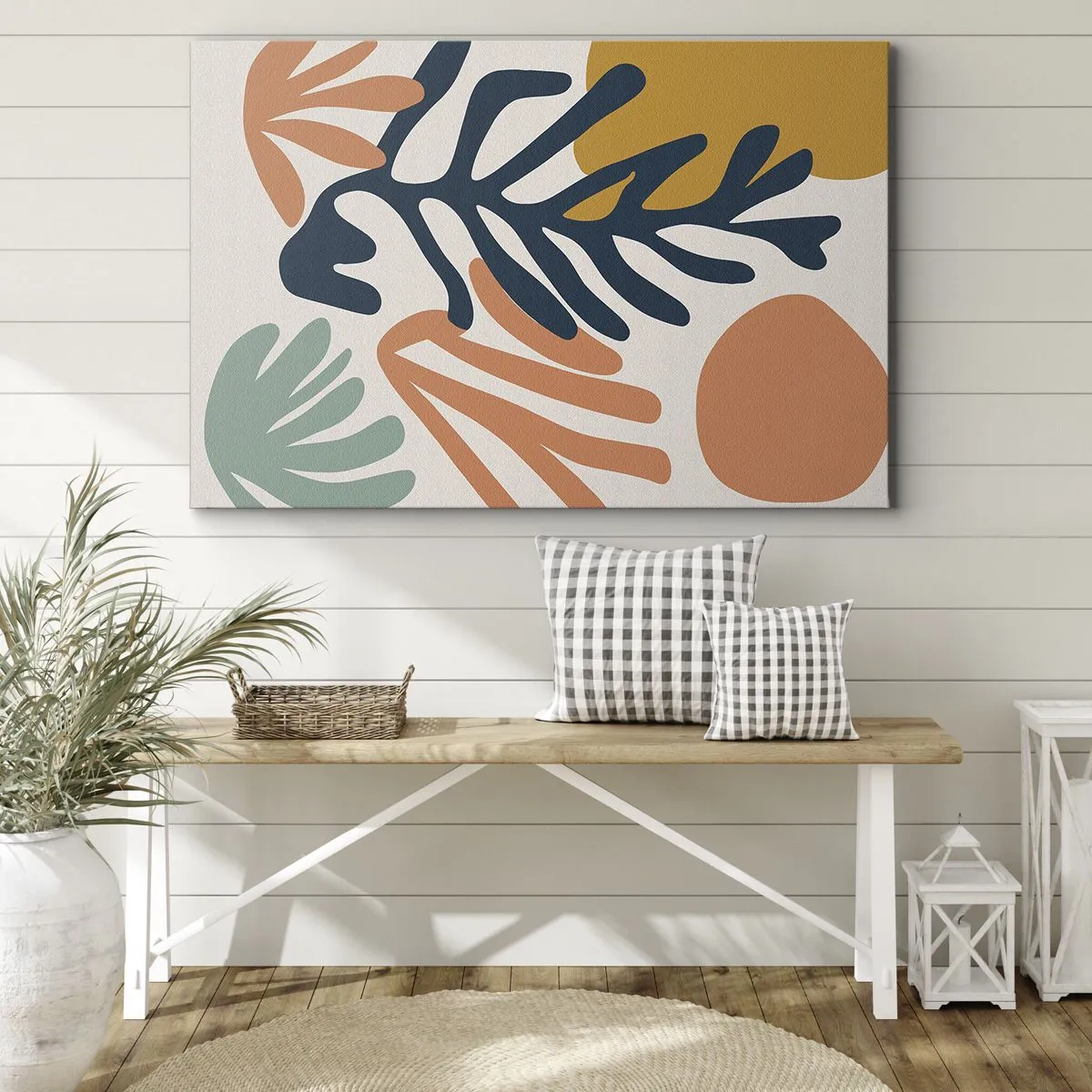 Canvastavla - Bild på duk - Färgglada löv i abstrakt stil - 70x50cm - Korallhav - Modern väggdekoration för vardagsrum och sovrum ARTTOR