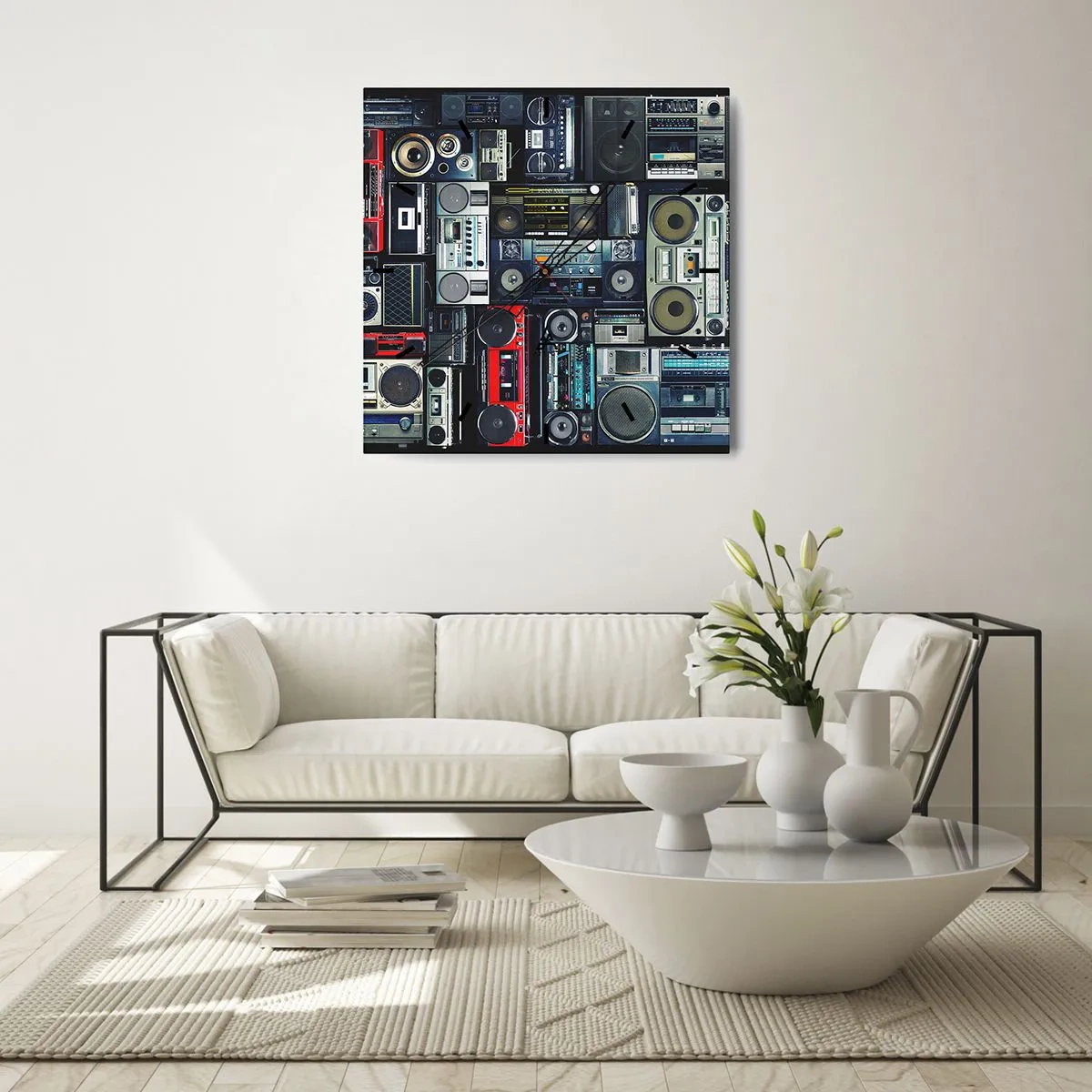 Väggklocka - Klocka på glas - Längtan efter 80-talet - 40x40 cm