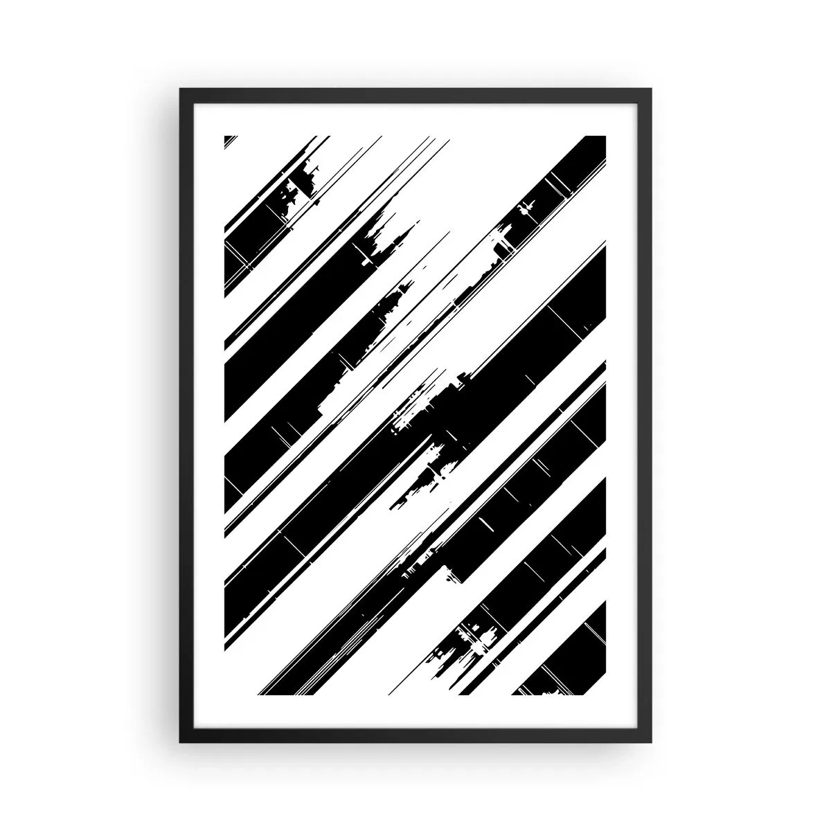 Affisch i svart ram - Minimalistisk svartvit abstraktion med geometriska linjer - 50x70cm - Intensiv och dynamisk komposition - Modern väggdekoration för vardagsrum och sovrum ARTTOR