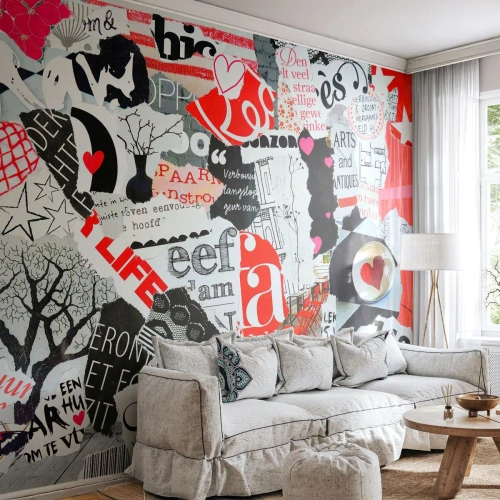 Självhäftande Fototapet Deluxe Sticker - Hipster collage - Graffiti, Väggmålning, Årgång - 350x256 cm