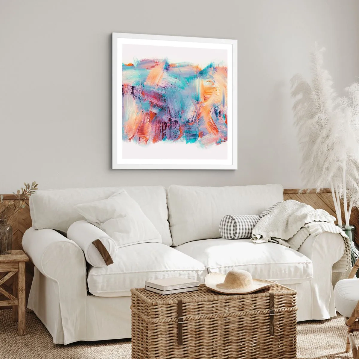 Affisch i vit ram - Färgglad röra - 60x60 cm