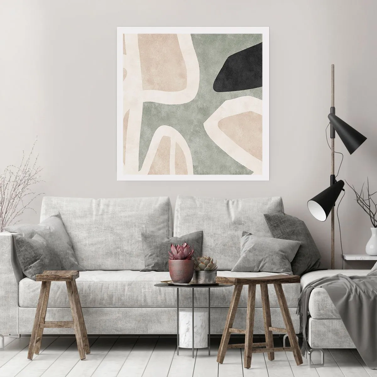 Affisch - Komposition med svart motiv - 40x40 cm