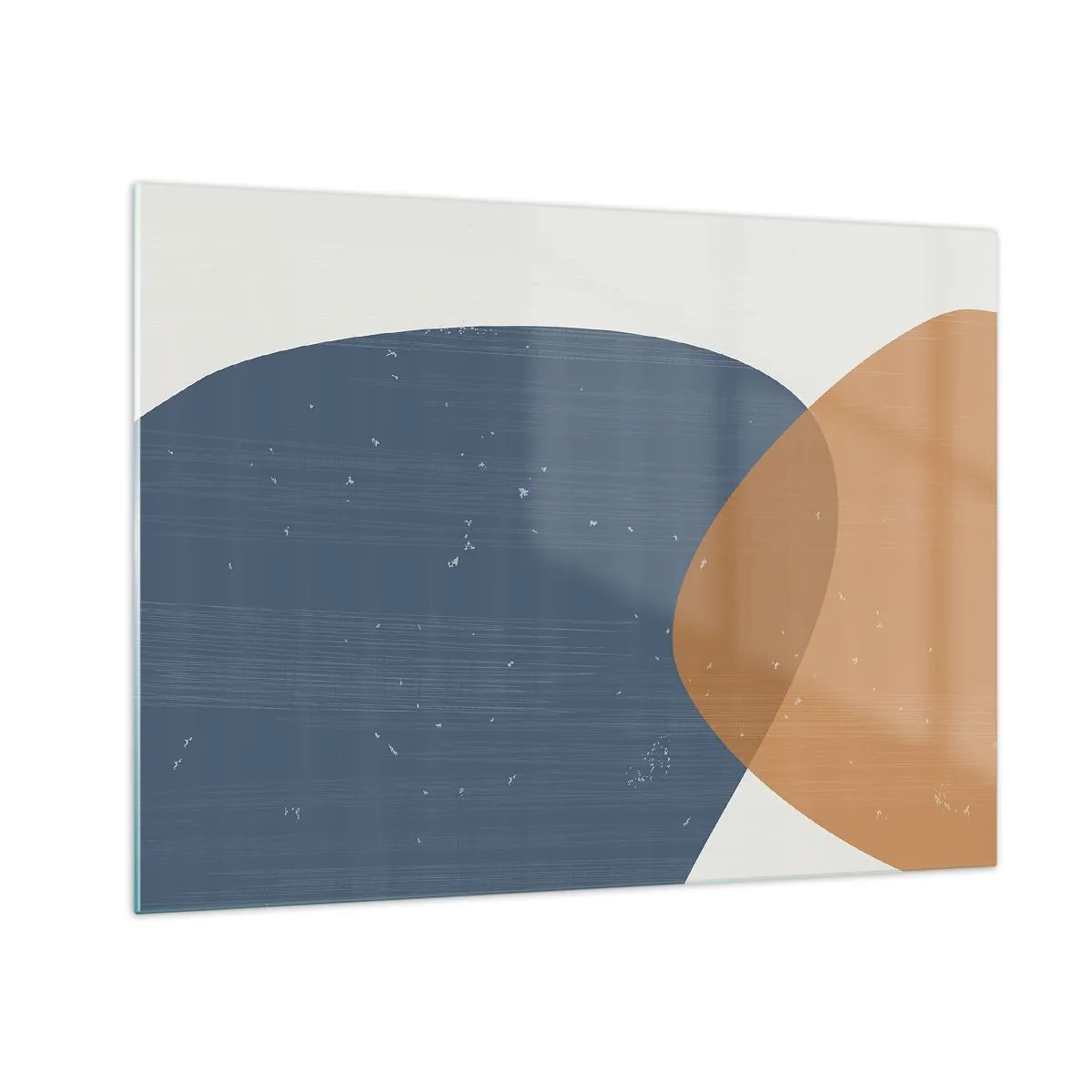 Glastavla - Bild på glas - Geometrisk komposition med marinblå och beige ovaler - 70x50cm - Ovaler och influenser - Modern väggdekoration för vardagsrum och sovrum ARTTOR