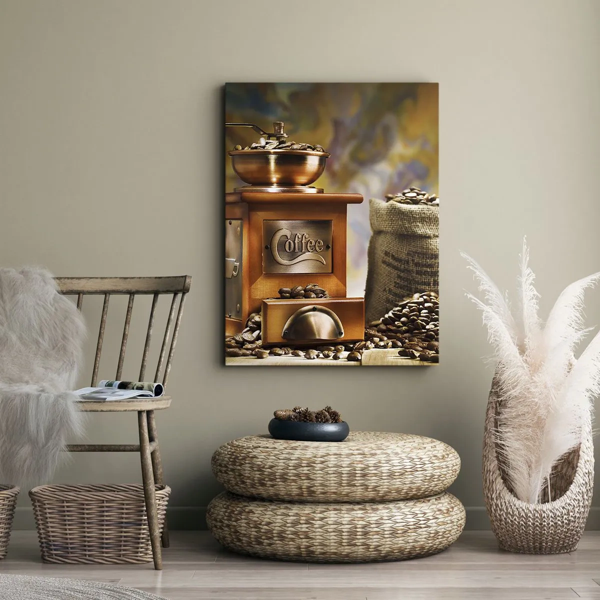 Canvastavla - Bild på duk - Knastrande bönor, bullrande kvarn - 50x70 cm