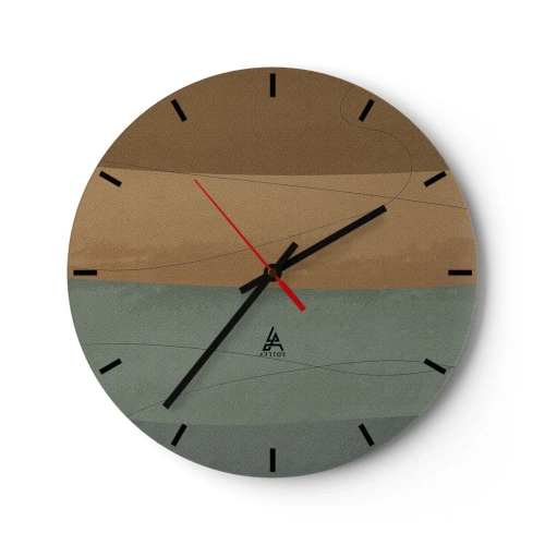 Väggklocka - Klocka på glas - Minimalistiska ränder i nyanser av brunt och grönt - 30x30cm - Horisontell komposition - Modern väggdekoration för vardagsrum, kök och sovrum ARTTOR