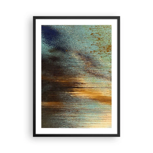 Affisch i svart ram - En abstrakt komposition av guld- och blå penseldrag. - 50x70cm - En oavsiktlig färgglad komposition - Modern väggdekoration för vardagsrum och sovrum ARTTOR
