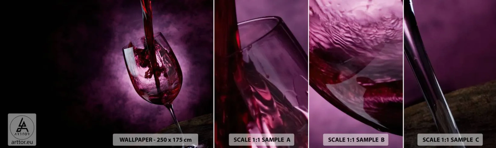 Fototapet Prov Standard Eco - Scharlakansröd? Karmin? Nej, rubin - Glas, rödvin, Bit - 100x30 cm