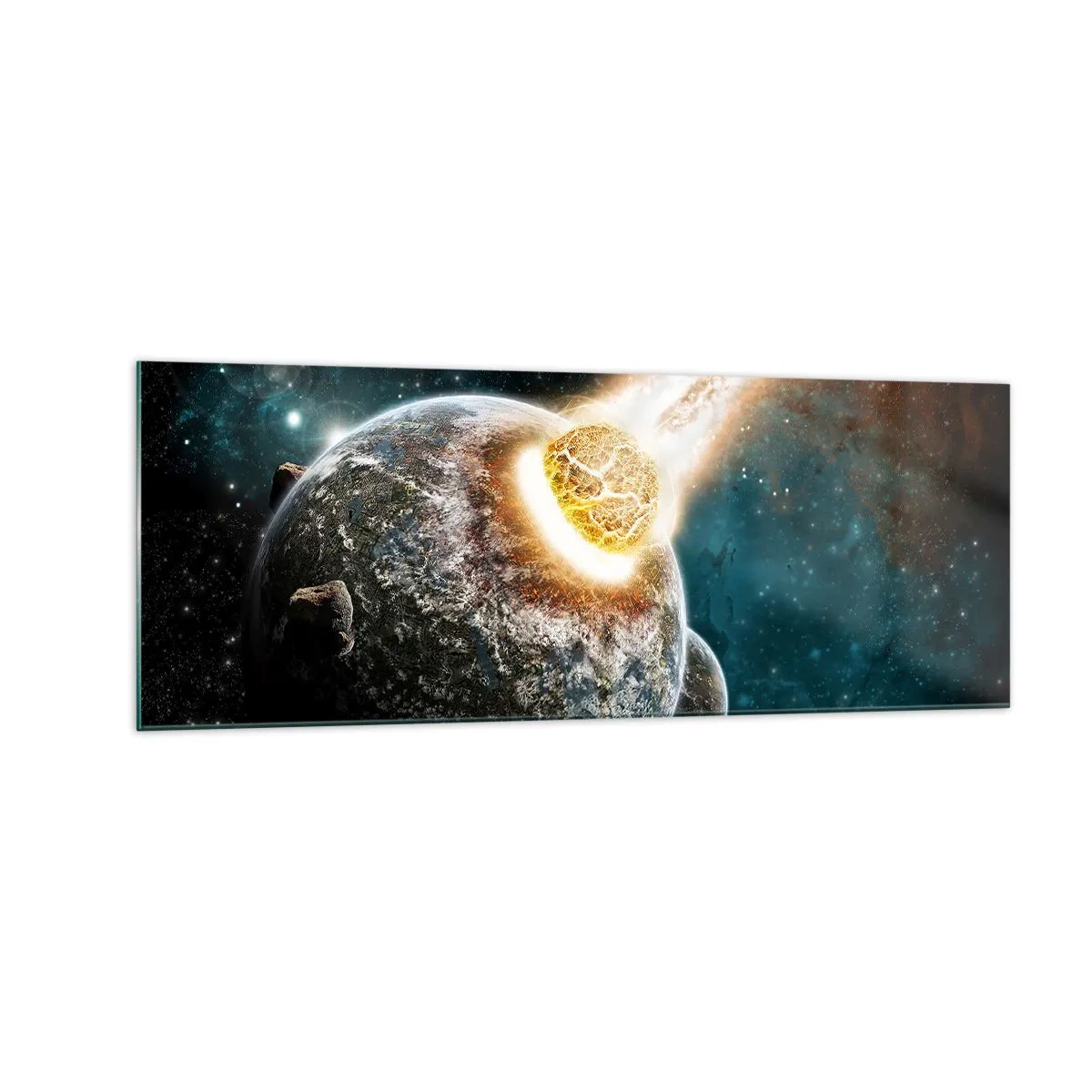 Glastavla - Bild på glas - Förödelse eller födsel? - 140x50 cm